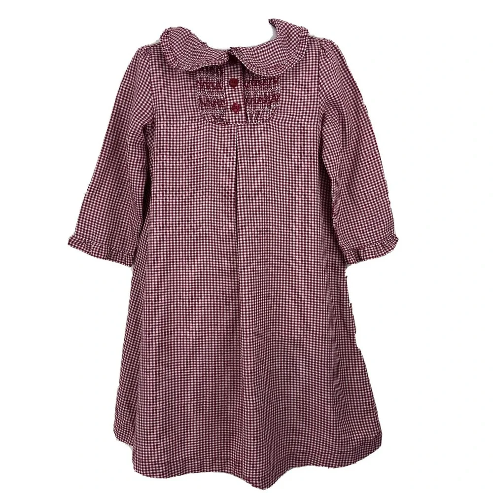 Janie And Jack Girls Gingham Plaid Red & White Dress Christmas Nightgown 3T